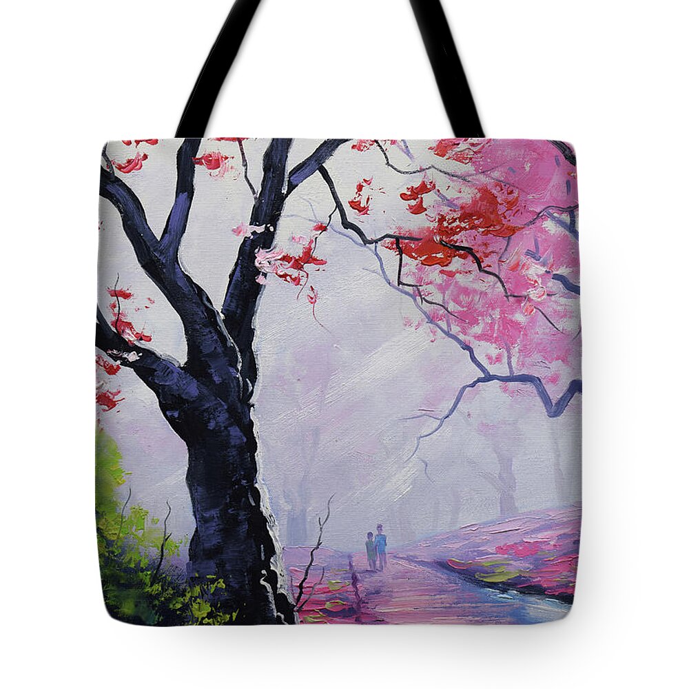 Figures Tote Bag featuring the painting Stroll in the mist by Graham Gercken