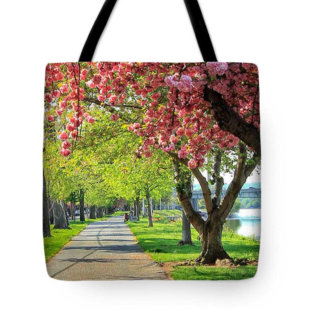 Riverfront Park Tote Bag featuring the photograph Stroll In The Park by Geoff Crego