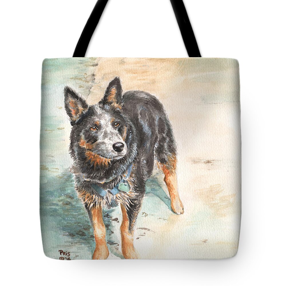 Dog Tote Bag featuring the painting Beach Patrol by Pris Hardy