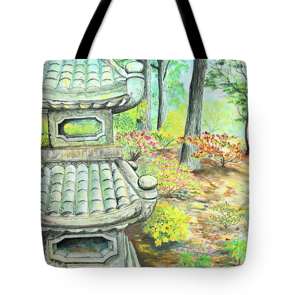 Japanese Tote Bag featuring the painting Strolling through the Japanese Garden by Nicole Angell