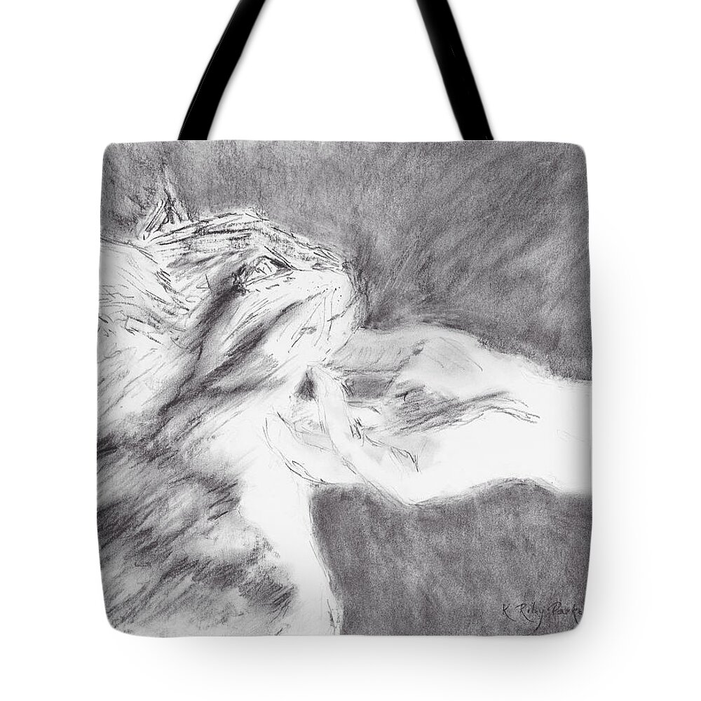 Cat Tote Bag featuring the drawing Study for Sweet Spot by Kathryn Riley Parker