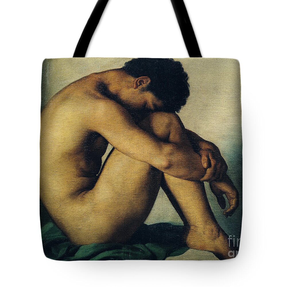 Study Tote Bag featuring the painting Study of a Nude Young Man by Hippolyte Flandrin