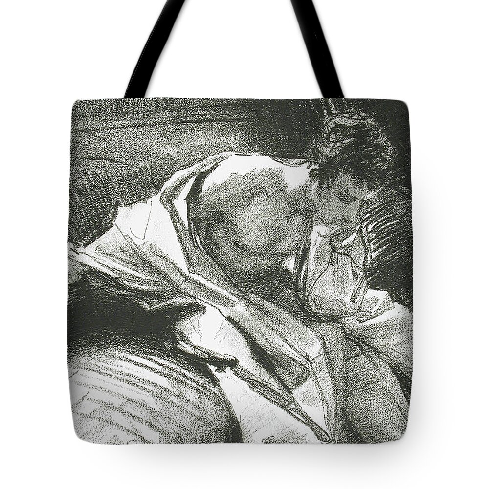 American Tote Bag featuring the drawing Study of a Young Man Seated, 1895 by John Singer Sargent