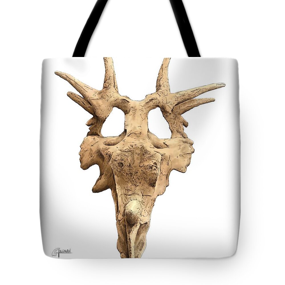 Styracosaur Tote Bag featuring the digital art Styracosaur Skull by Rick Adleman