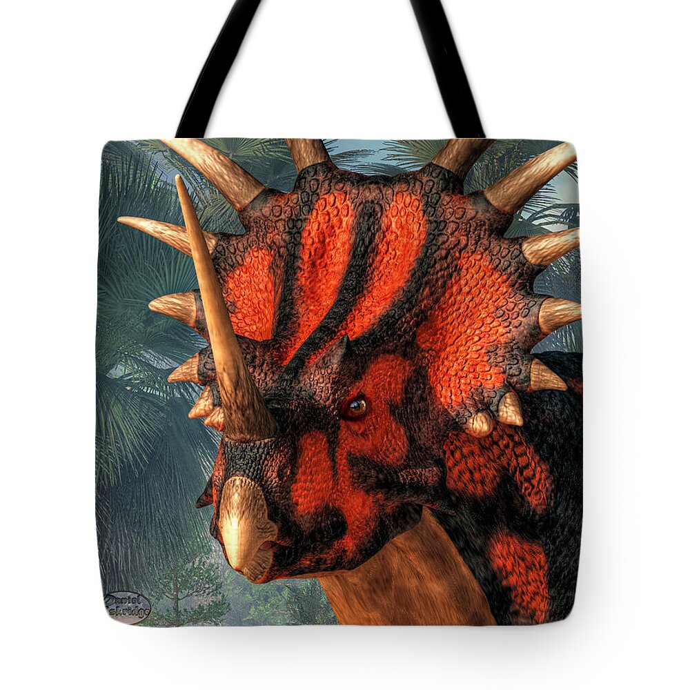 Styracosaurus Tote Bag featuring the digital art Styracosaurus Head by Daniel Eskridge