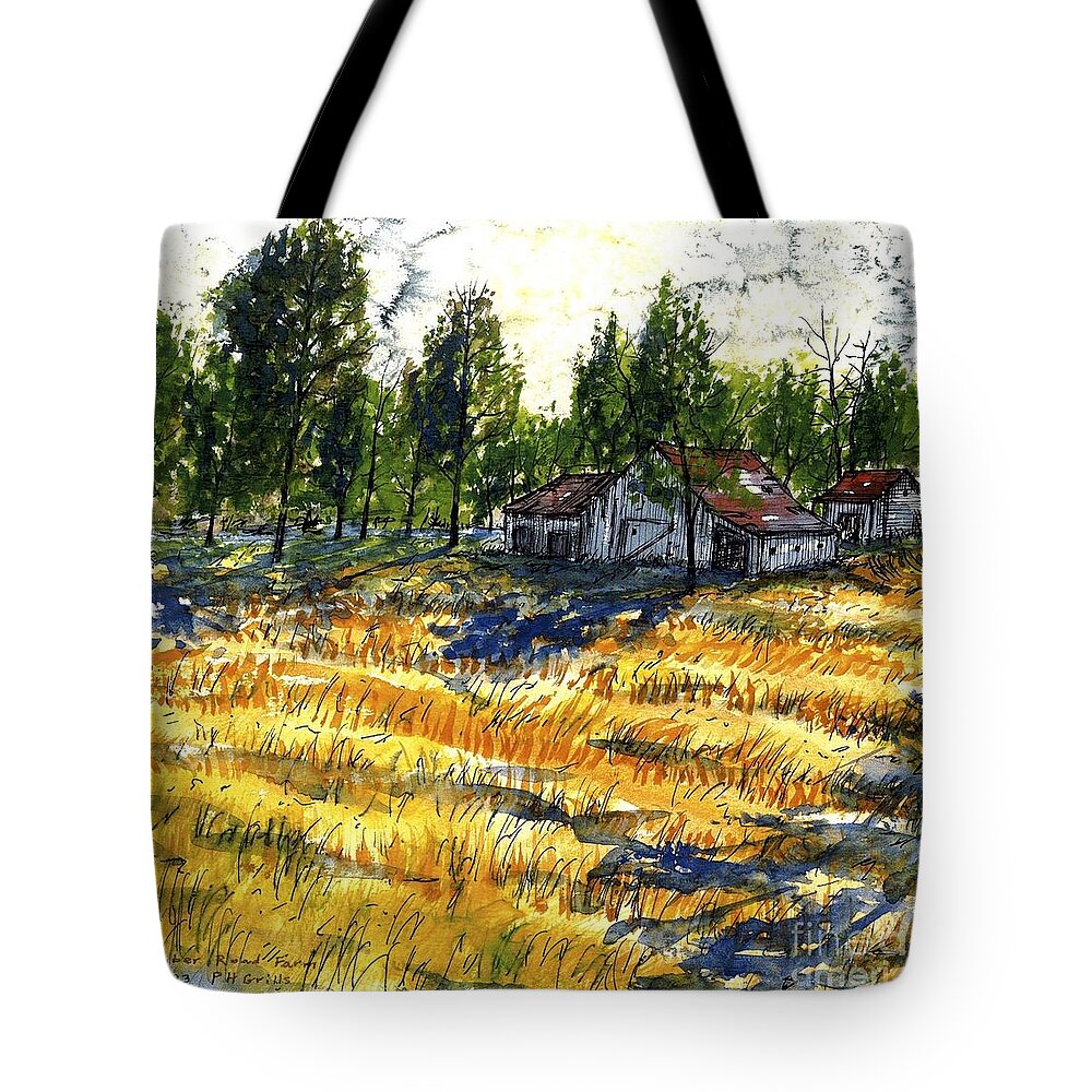 Farm Tote Bag featuring the painting Suber Road Barns by Patrick Grills