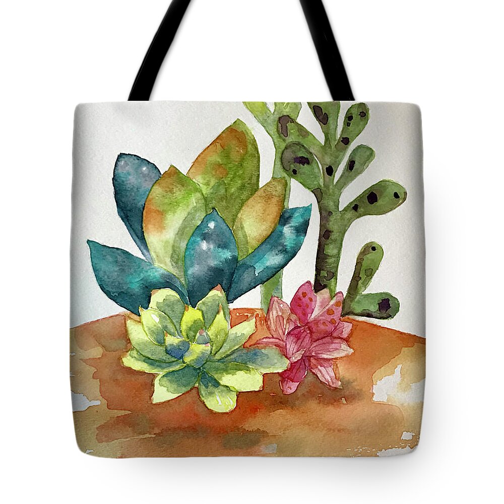 Succulents Tote Bag featuring the painting Succulents by Hilda Vandergriff
