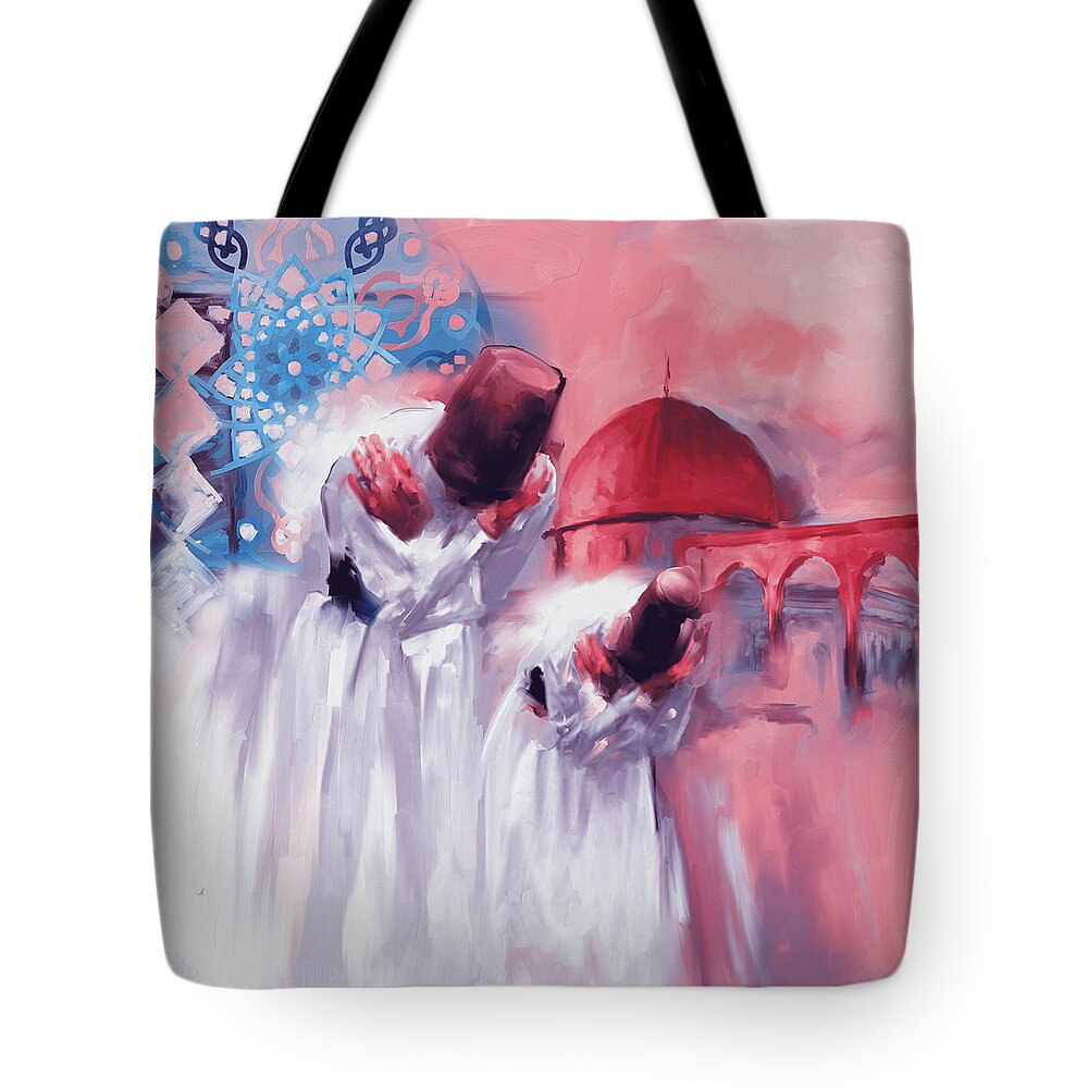 Tanoura Tote Bag featuring the painting Sufi Whirl 10 Painting 724 4 by Mawra Tahreem