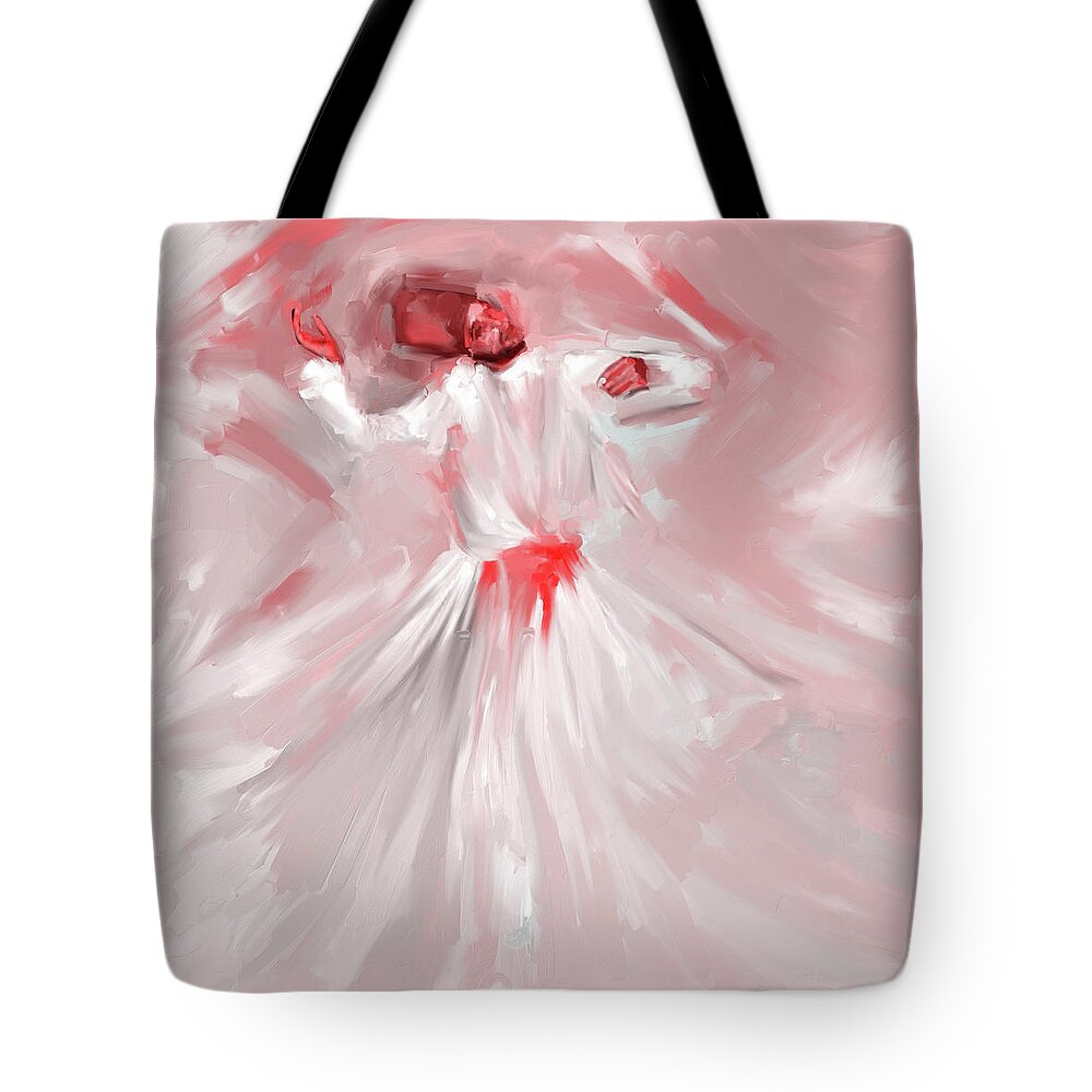 Tanoura Tote Bag featuring the painting Sufi Whirl 9 Painting 723 2 by Mawra Tahreem