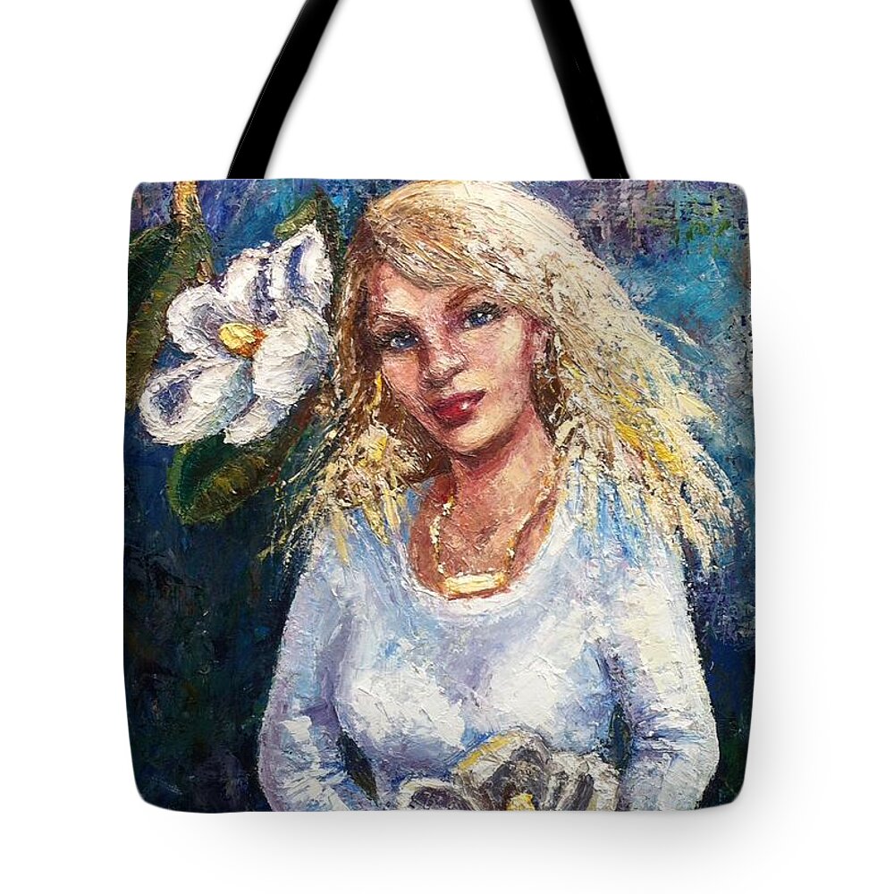 Girl Tote Bag featuring the painting Sugar Magnolia by Beverly Boulet