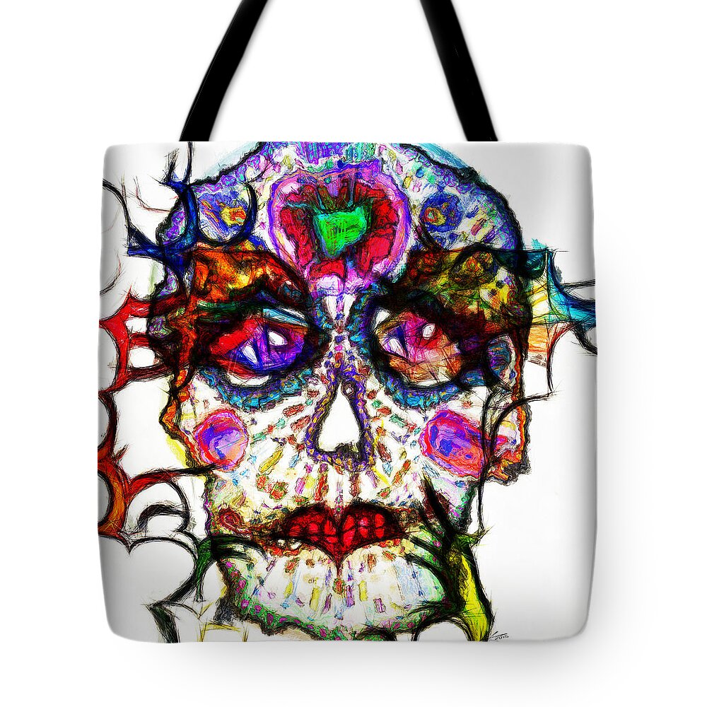 Sugar Skull Blues Tote Bag featuring the digital art Sugar Skull Blues by Kiki Art