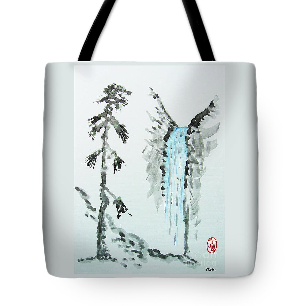 Nature Tote Bag featuring the painting Sugi to taki by Thea Recuerdo