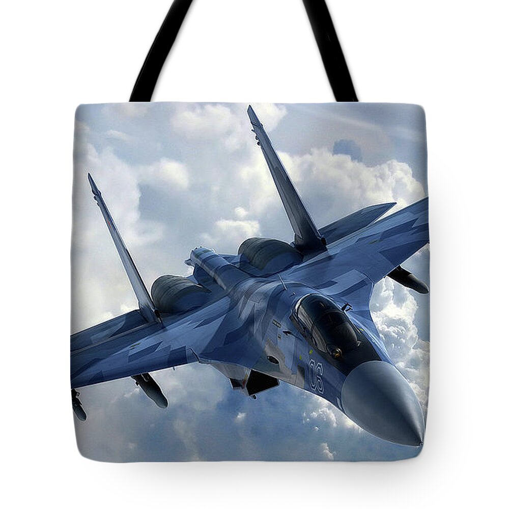 Sukhoi Su-35 Tote Bag featuring the photograph Sukhoi Su-35 by Jackie Russo