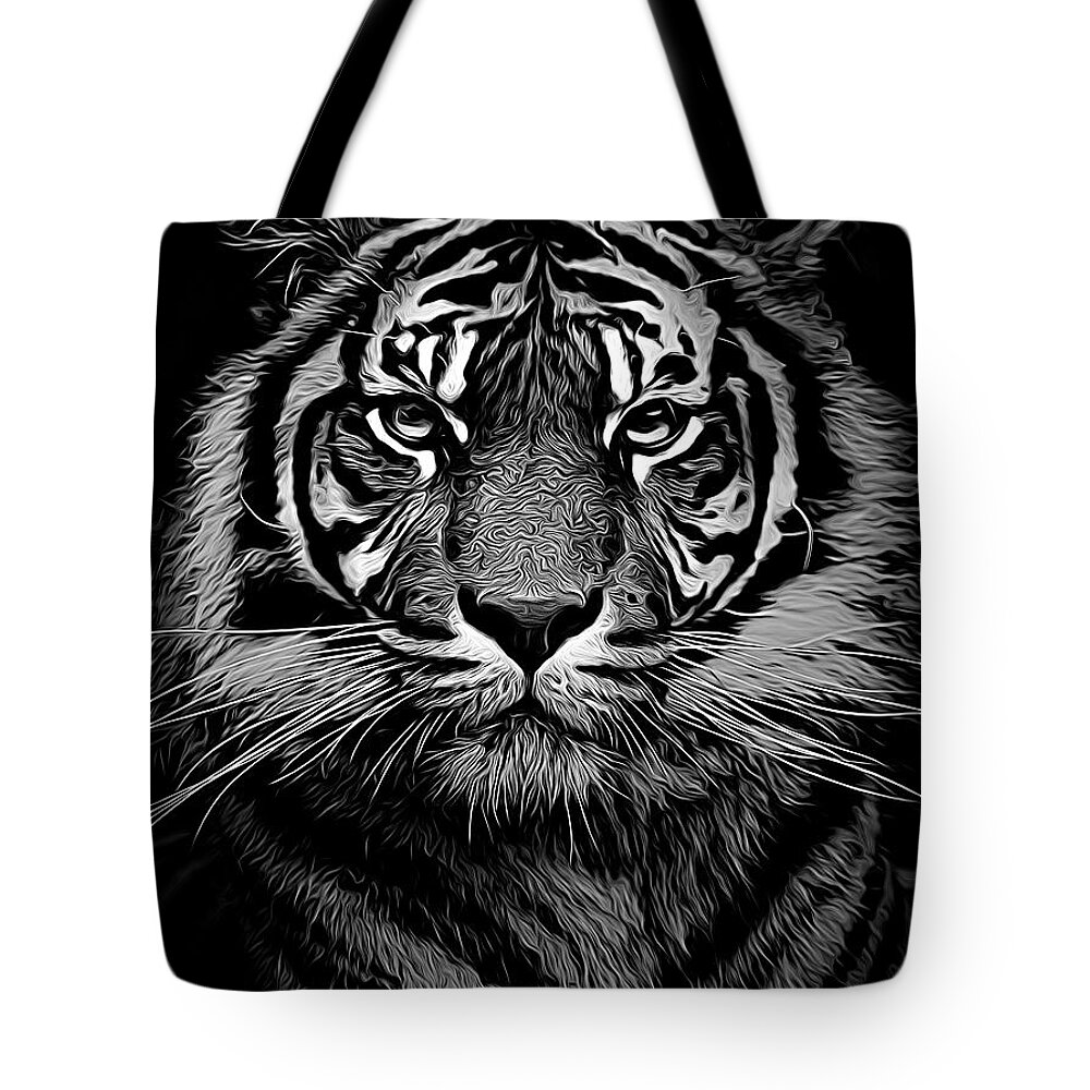 Sumatran Tiger Tote Bag featuring the photograph Sumatran tiger expressionism in mono by Sheila Smart Fine Art Photography