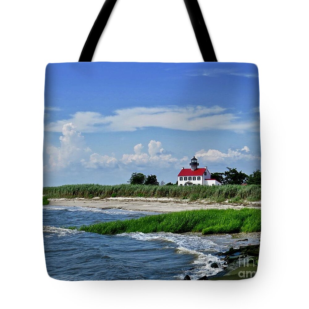 East Point Lighthouse Tote Bag featuring the photograph Summer at East Point Lighthouse by Nancy Patterson