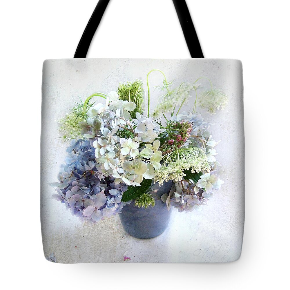 Hydrangea Tote Bag featuring the photograph Summer Bouqet in Blue and White by Louise Kumpf