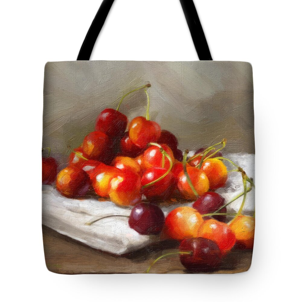 Cherries Tote Bag featuring the painting Summer Cherries by Robert Papp