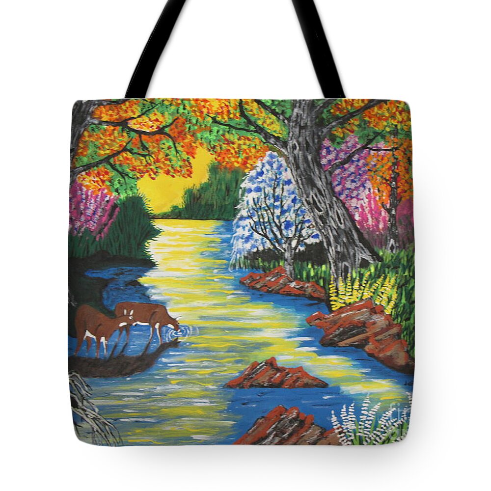 Art Tote Bag featuring the painting Summer Deer Crossing by Jeffrey Koss