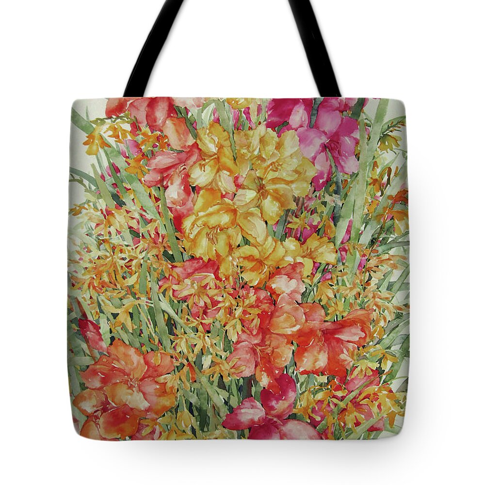 Gladiolas Tote Bag featuring the painting Summer Day by Kim Tran