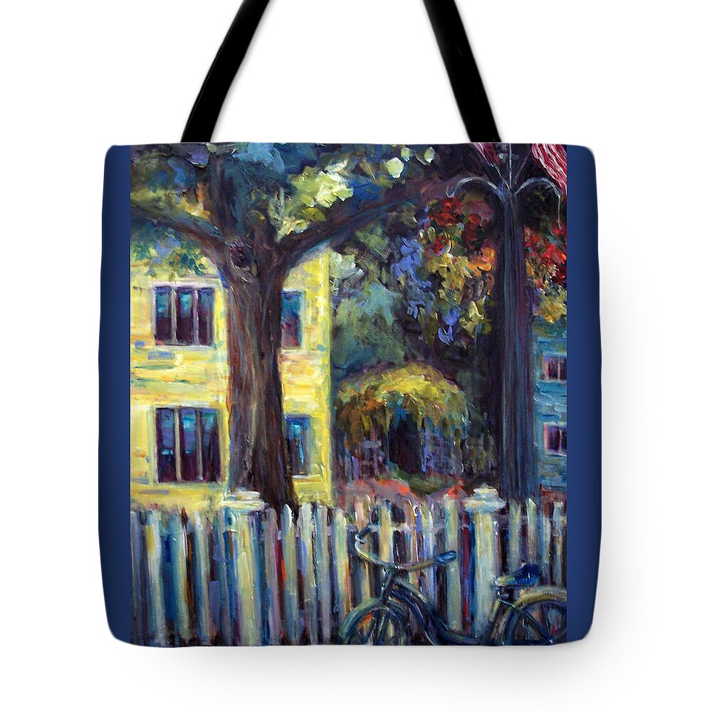Village Scene Tote Bag featuring the painting Summer Days by Mary Wolf