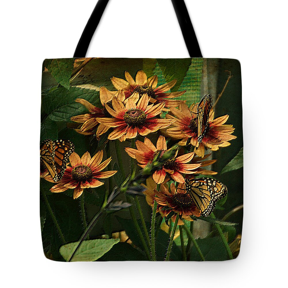 Butterfly Tote Bag featuring the photograph Summer Floral With Monarch Butterflies PA 01 by Thomas Woolworth