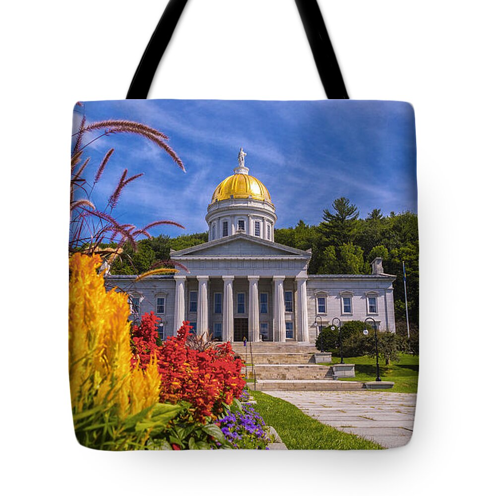 Vermont; New England; Montpelier Vermont; Vermont Statehouse; Summer; Green Mountains; Scenic Vermont Photography; Scenic Vermont Tote Bag featuring the photograph Summer flowers by Scenic Vermont Photography