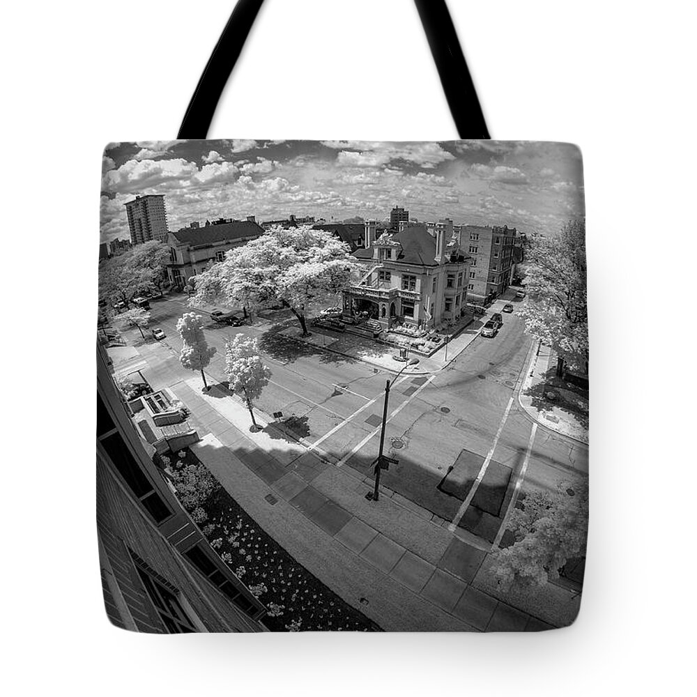 Infrared Tote Bag featuring the photograph Summer in the City #2 by John Roach