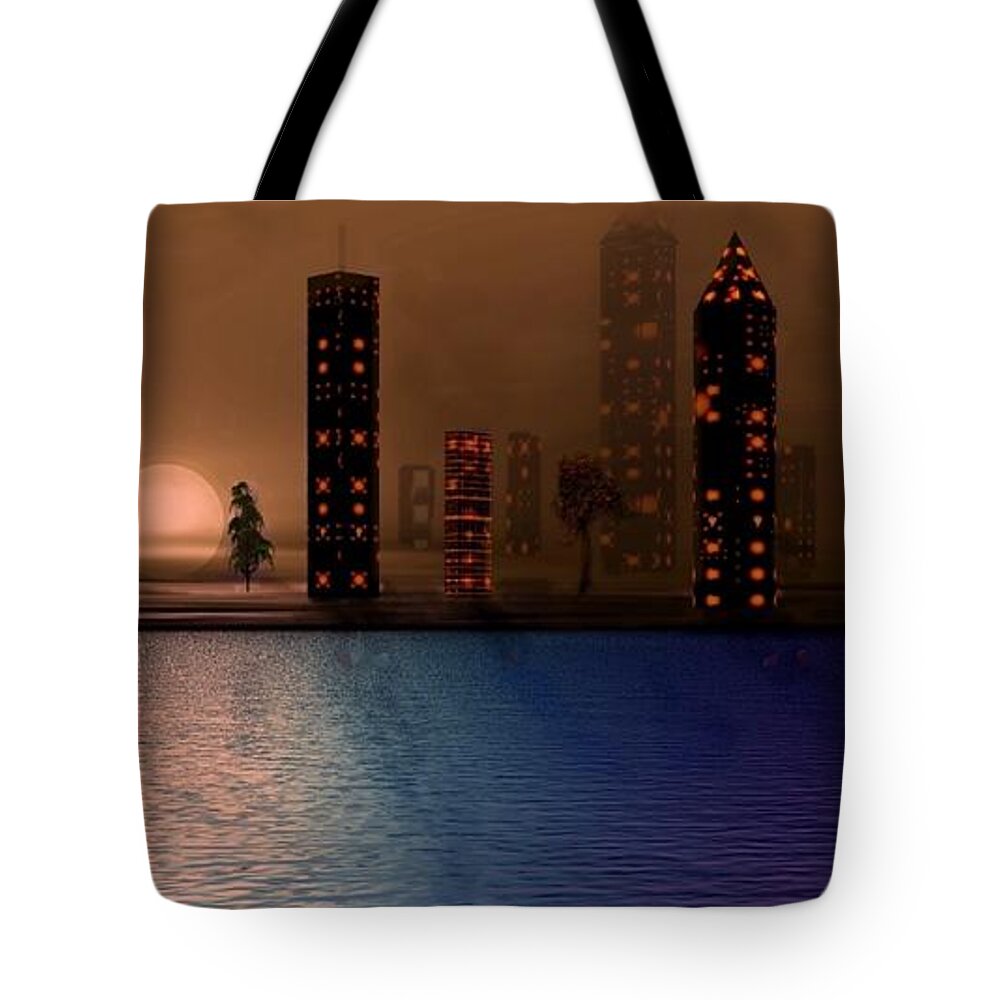 Summer Tote Bag featuring the digital art Summer in the City by David Dehner