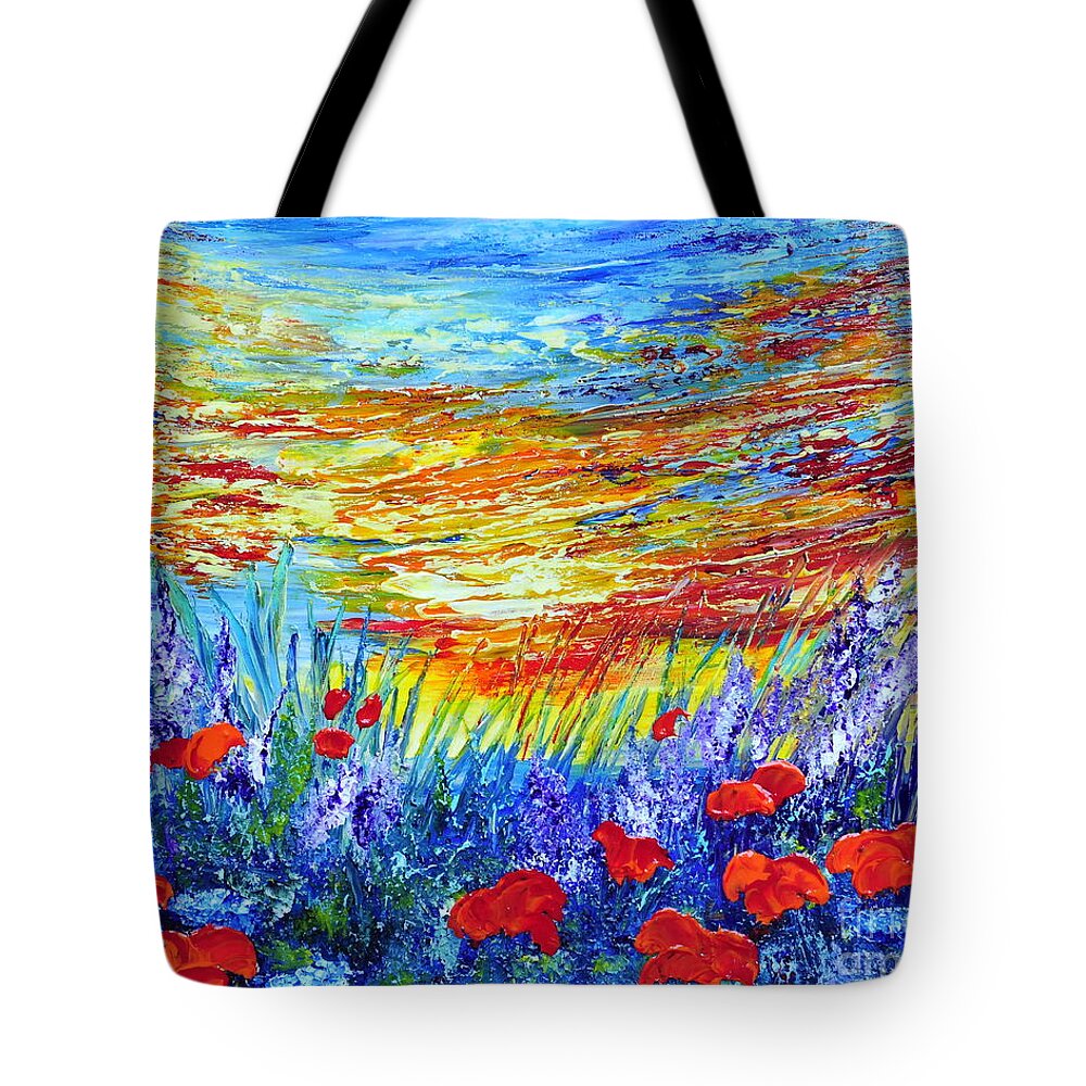Poppies Tote Bag featuring the painting Summer Meadow by Teresa Wegrzyn