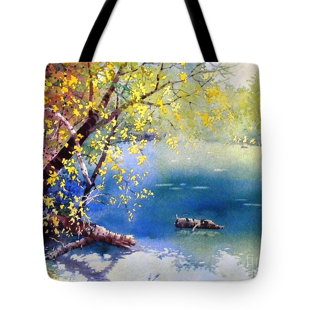 Landscape Tote Bag featuring the painting Summer River by Celine K Yong