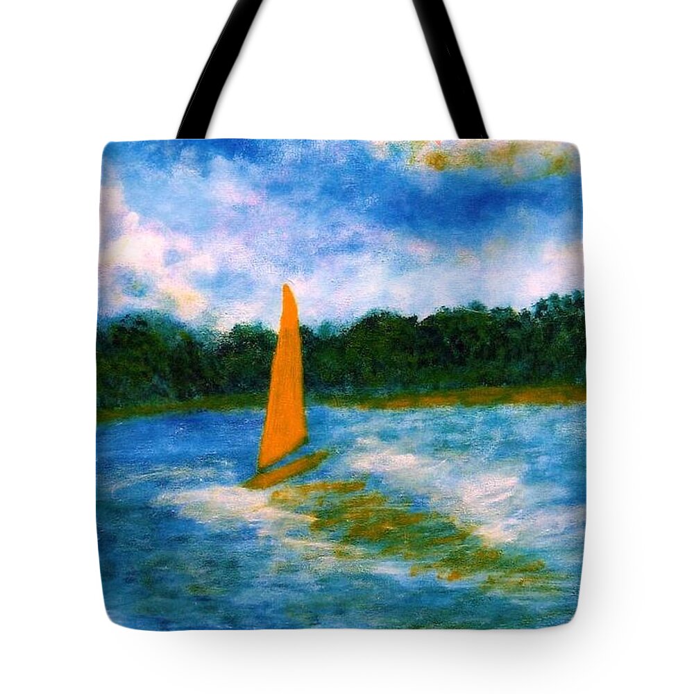 Long Island Sound Tote Bag featuring the painting Summer Sailing by John Scates