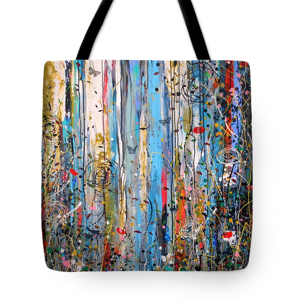 Large Paintings Tote Bag featuring the painting Summer Storms and Wild Things Large Painting by Angie Wright
