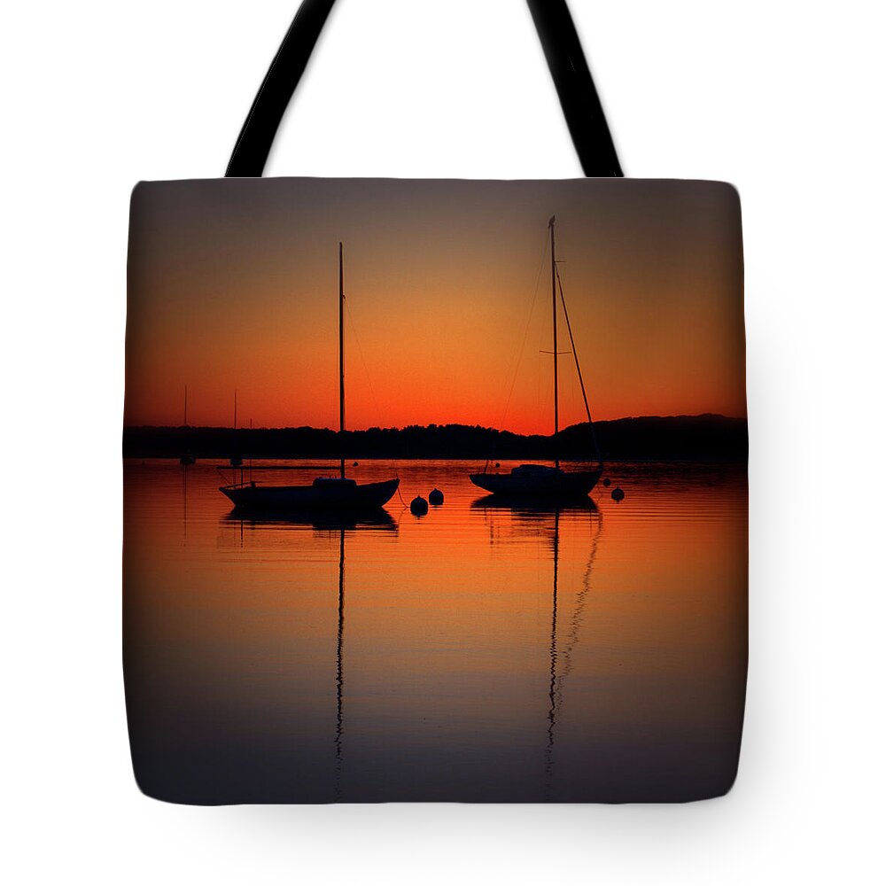 Sailboats Tote Bag featuring the photograph Summer Sunset Calm Anchor by Bruce Gannon