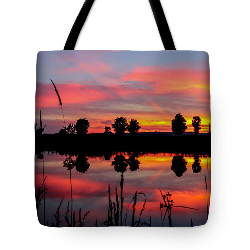 Landscape Tote Bag featuring the photograph Summer Sunset with Moon by Tim Kirchoff