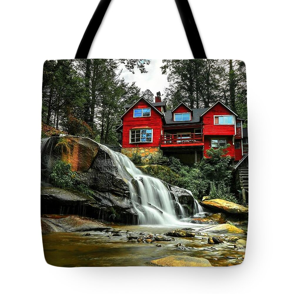 Living Waters Ministry Tote Bag featuring the photograph Summer Time at Living Waters Ministry and Shoals Creek Falls by Carol Montoya
