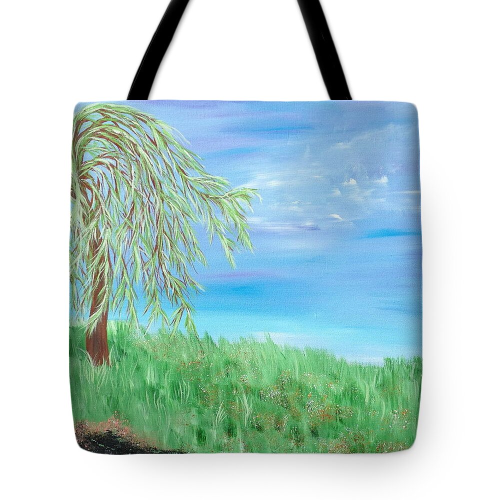 Willow Tote Bag featuring the painting Summer Willow by Angie Butler