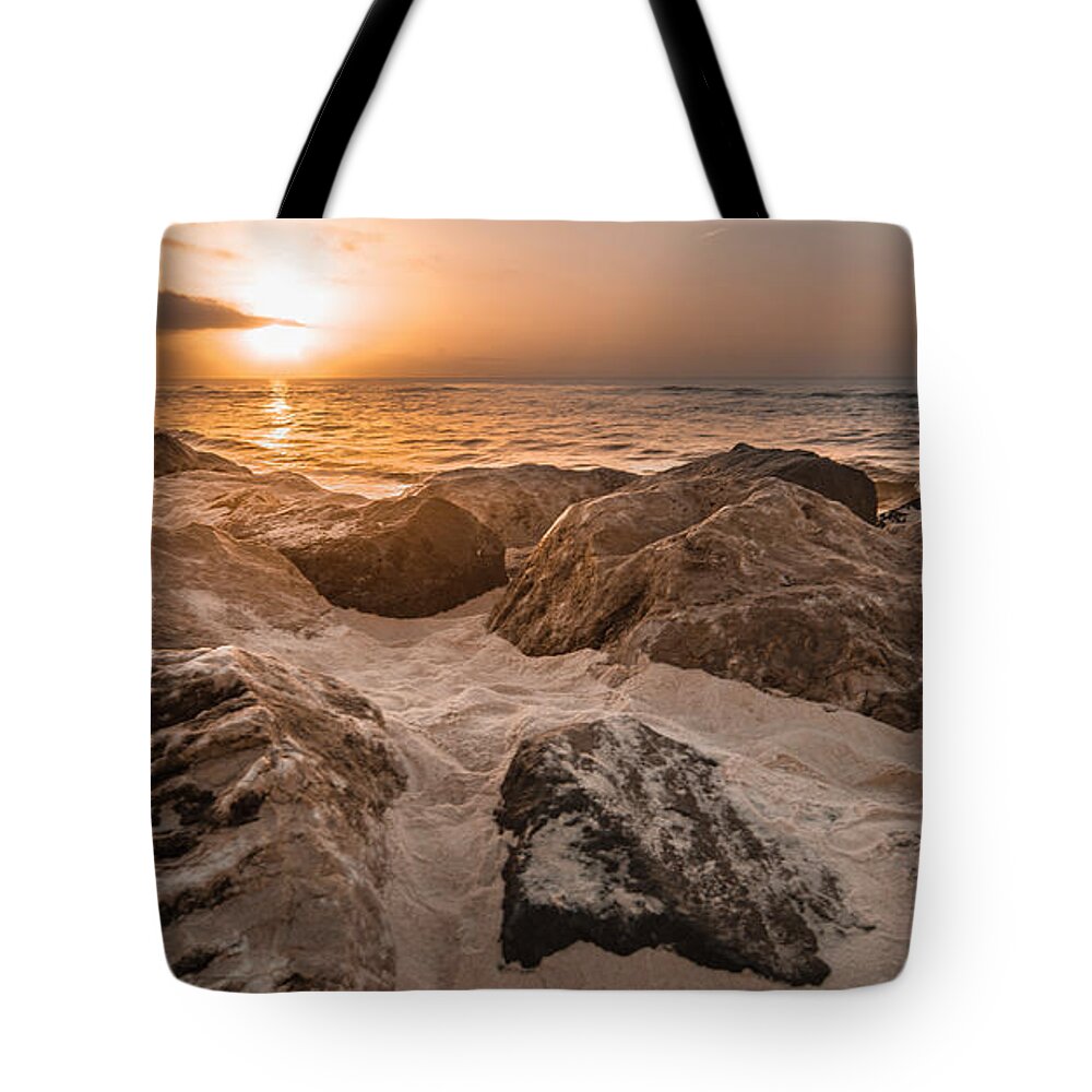 Alabama Tote Bag featuring the photograph Sun coming over the rocks by John McGraw