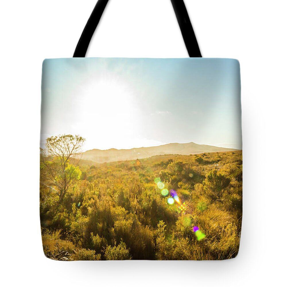 Pasture Tote Bag featuring the photograph Sun flare prairie by Jorgo Photography