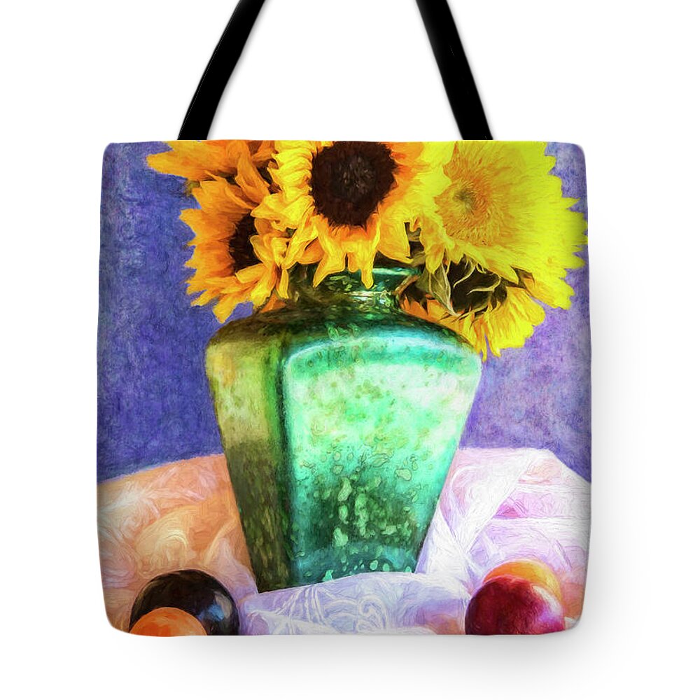 Draped Fabric Tote Bag featuring the digital art Sun Flowers In A Vase by Sandra Selle Rodriguez