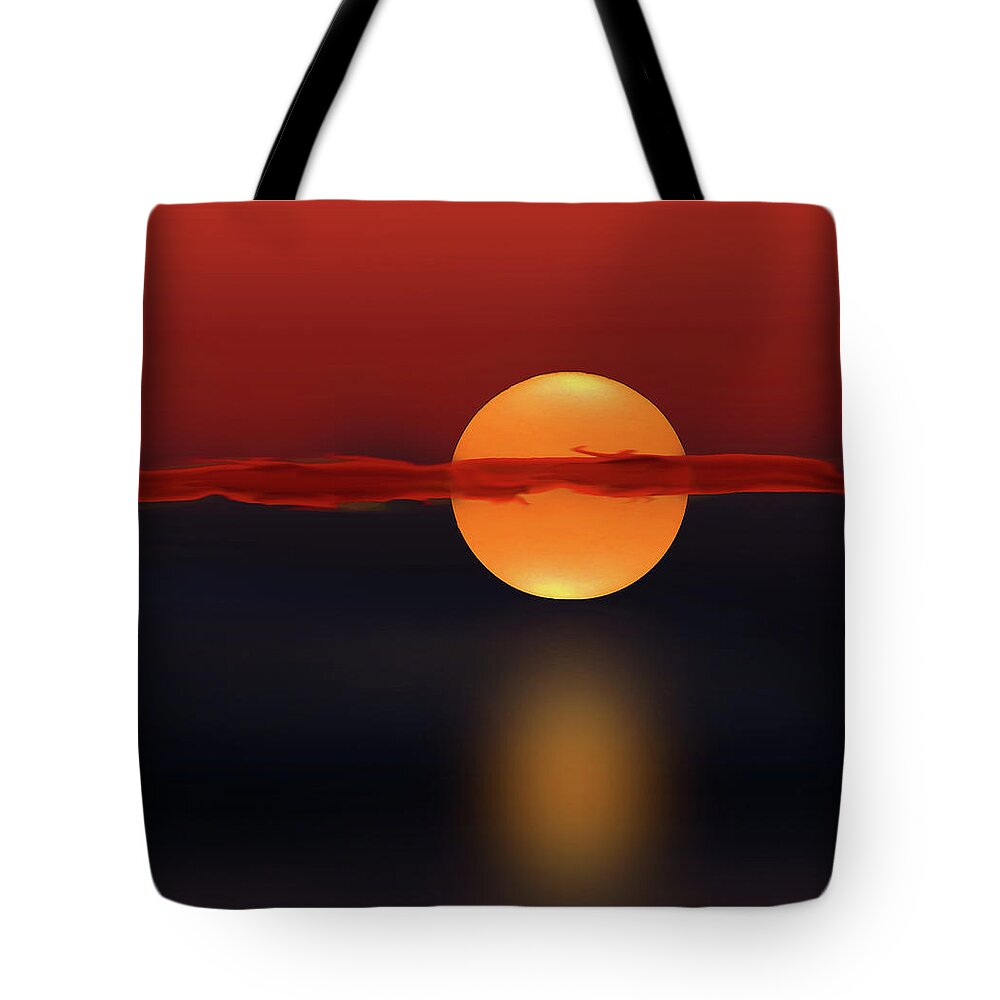 Abstract Tote Bag featuring the digital art Sun on Red and Blue by Deborah Smith