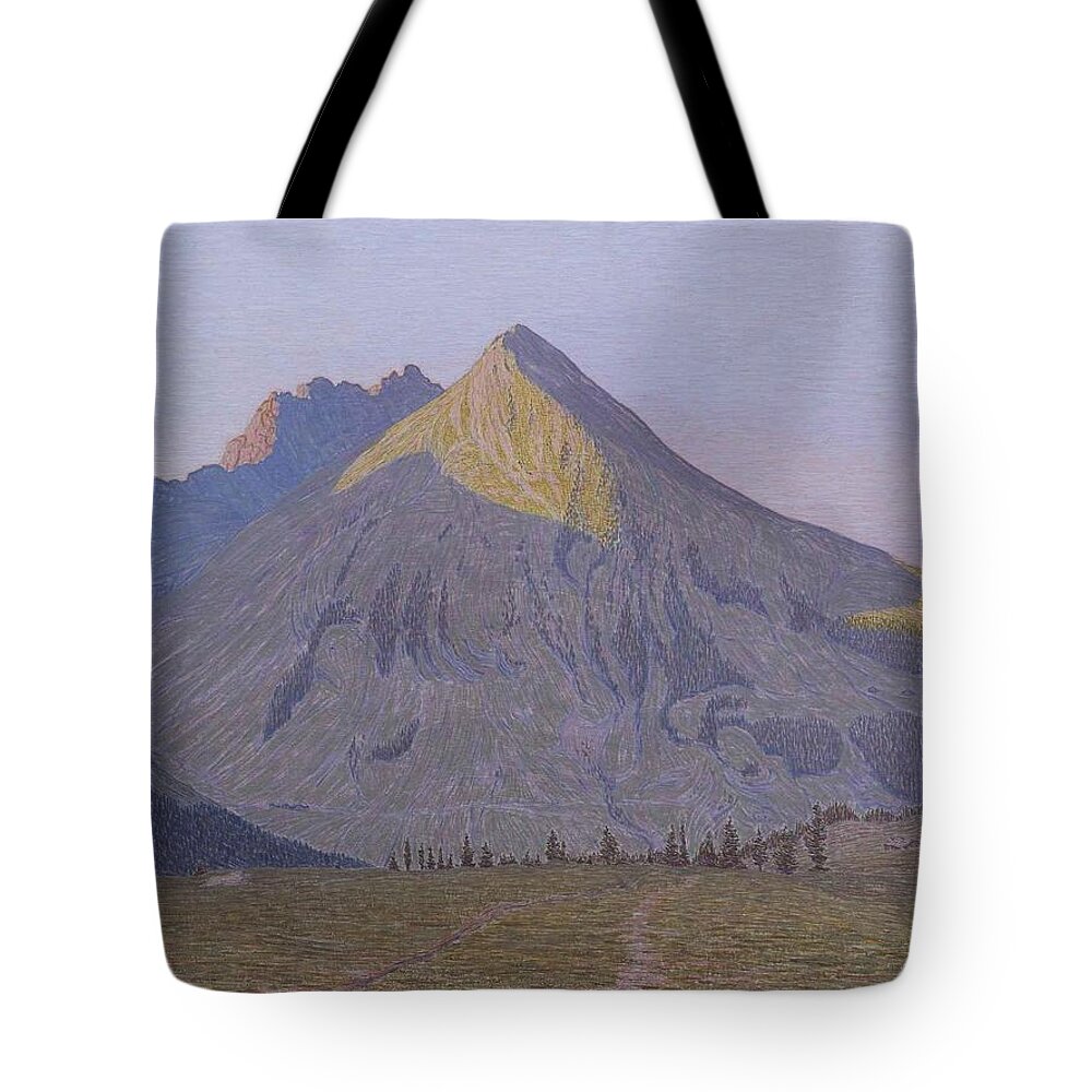 Alexandre Perrier Tote Bag featuring the painting Sun on the tops by MotionAge Designs