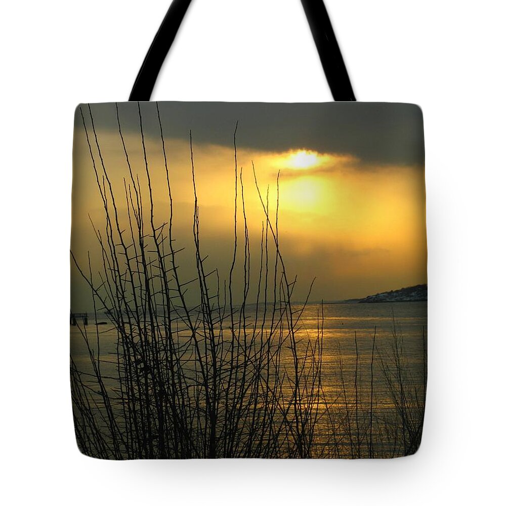 Eastern Point Tote Bag featuring the photograph Sun Setting From Eastern Point by Kathleen Staab