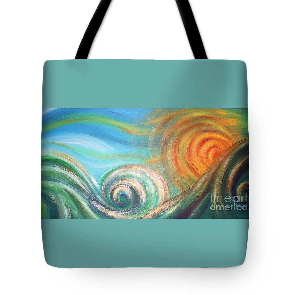 Sea Tote Bag featuring the painting Sun Surf Sky by Reina Cottier