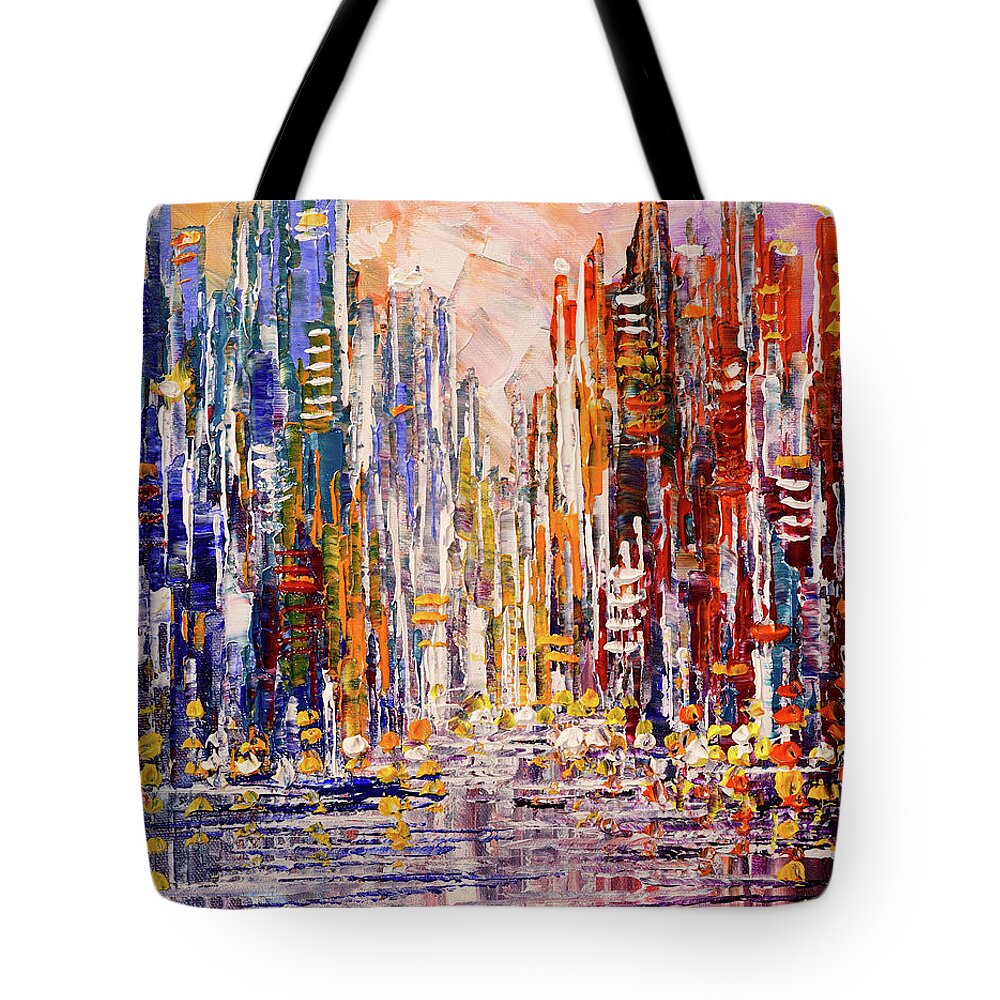 City Tote Bag featuring the painting Sunbeams and Glitter by Tatiana Iliina