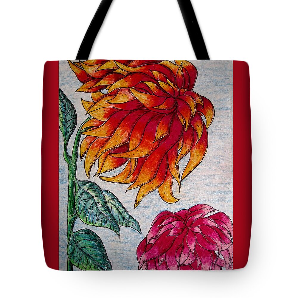 Flowers Tote Bag featuring the drawing Sunburst and Peppermint by Megan Walsh