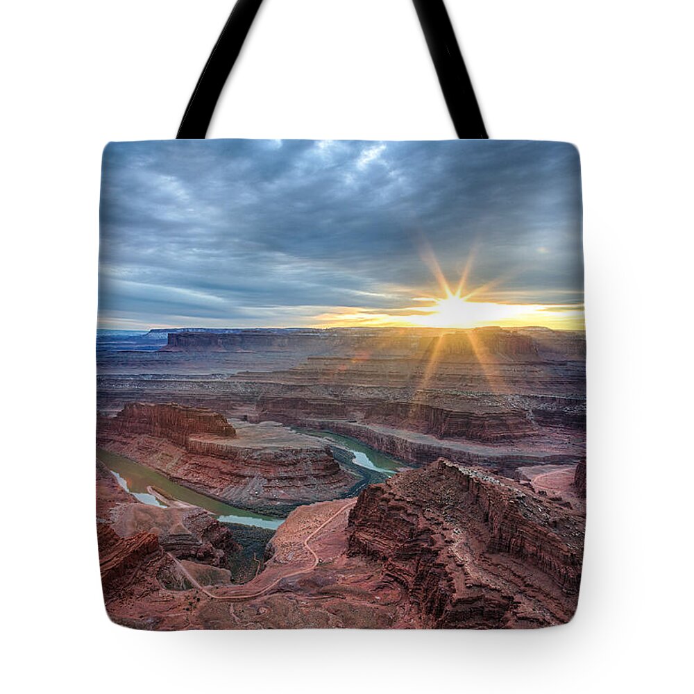 Utah Tote Bag featuring the photograph Sunburst At Dead Horse Point by Denise Bush