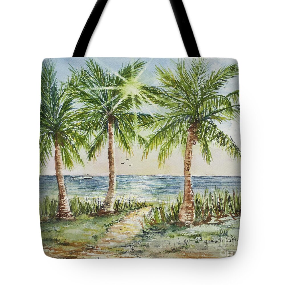 Palm Trees Tote Bag featuring the painting Sunburst Beach Morning by Janis Lee Colon
