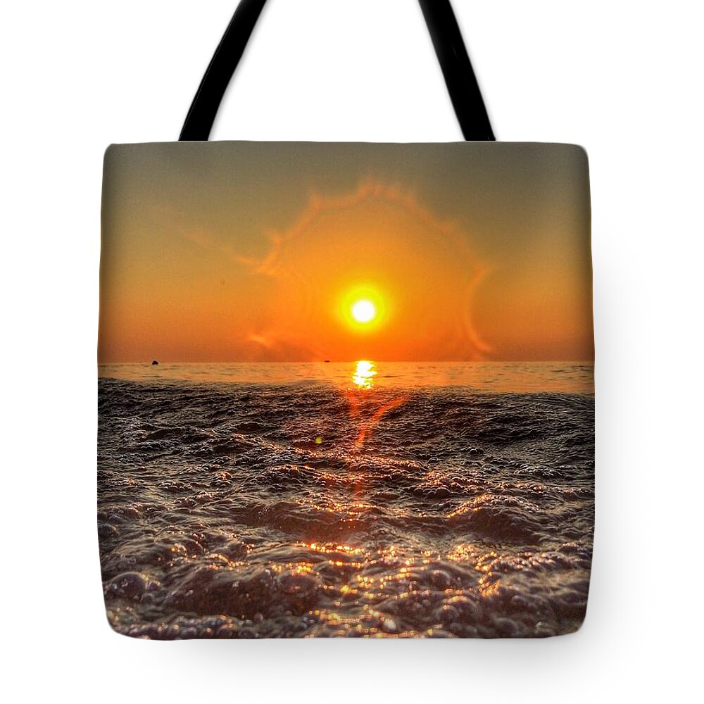 Sunset Tote Bag featuring the photograph Sunburst Sundown by Nick Heap
