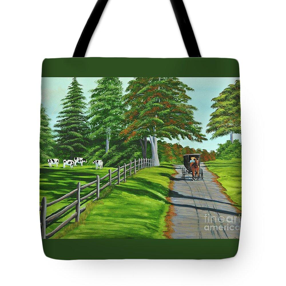 Cows Tote Bag featuring the painting Sunday Drive by Charlotte Blanchard