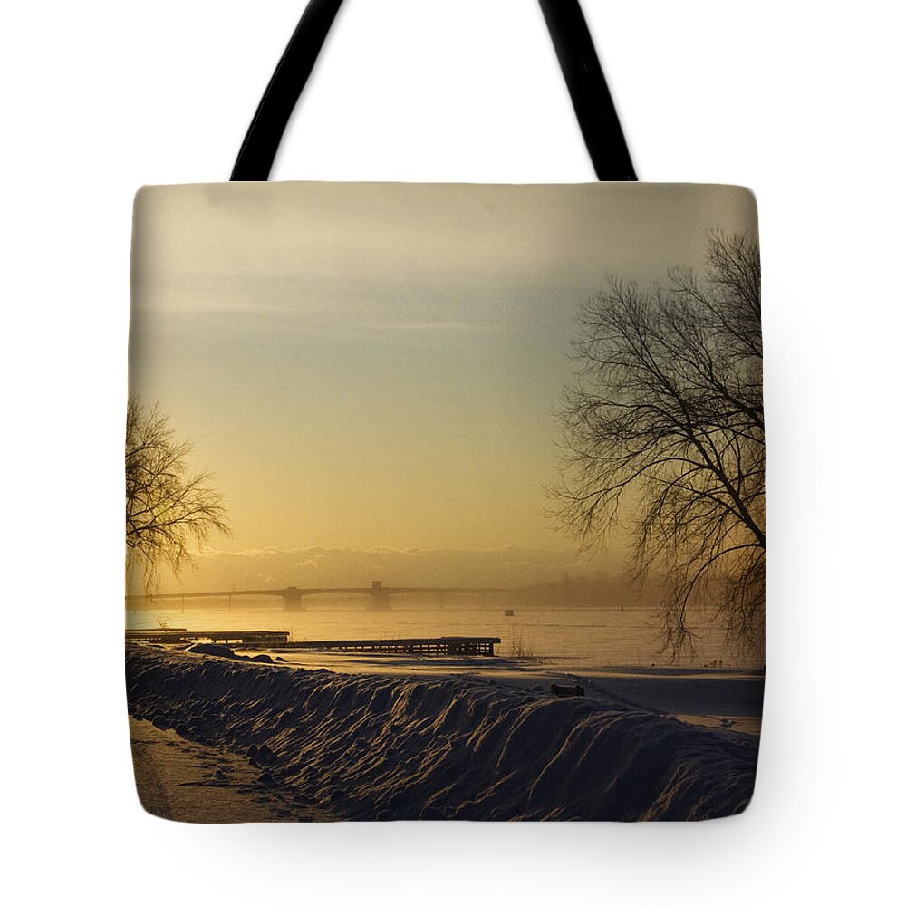 Sun Tote Bag featuring the photograph Sundog on the Bay by Tim Nyberg